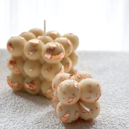 Handcrafted White Copper Foil Soy Wax Candle Set of 2